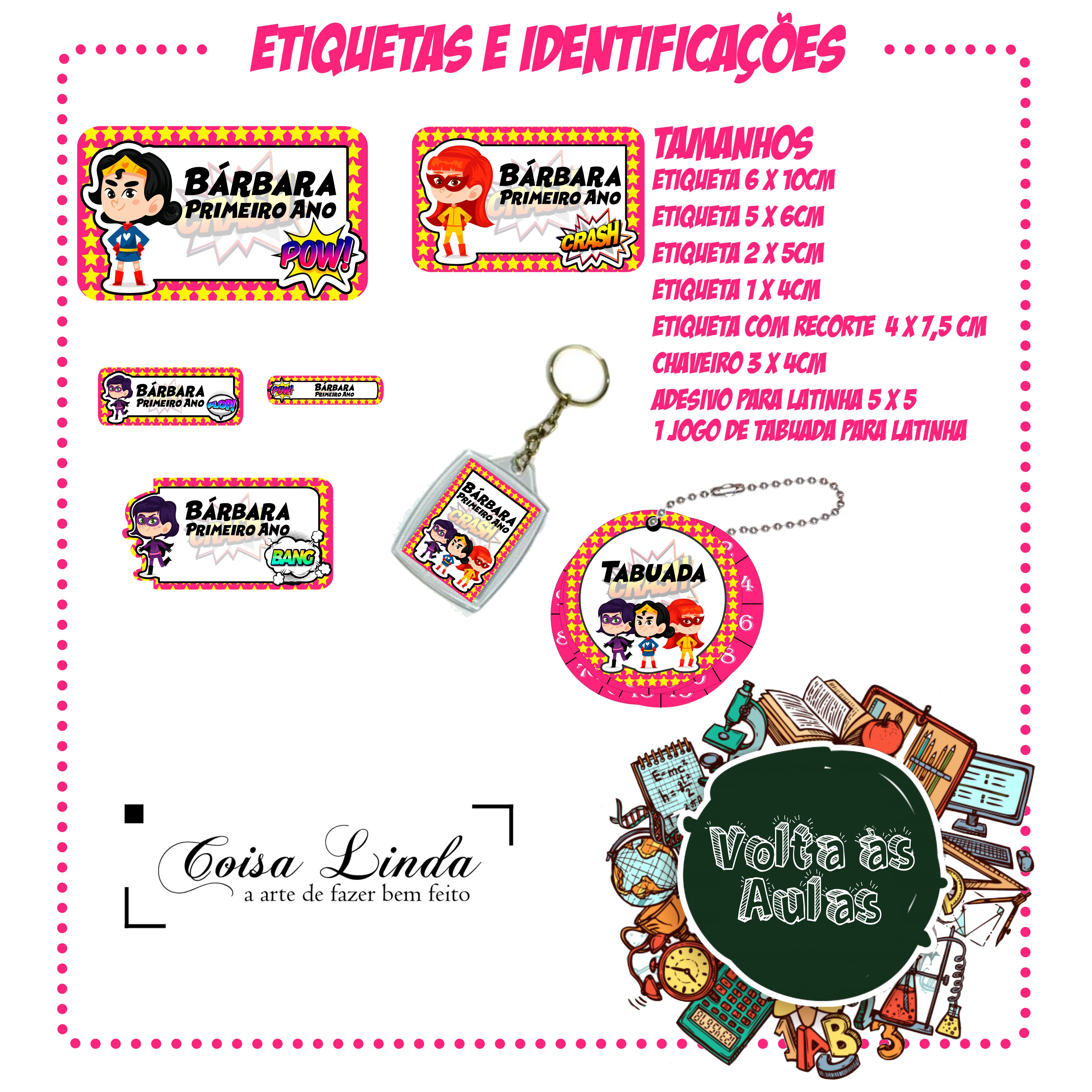 Kit 3 Etiquetas Escolares Menina